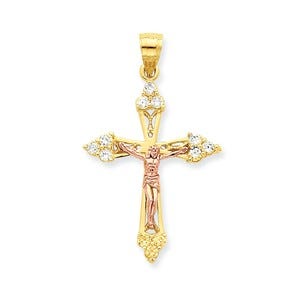 10k Two-tone CZ Crucifix Pendant