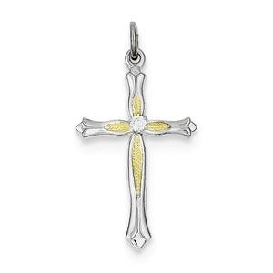 Sterling Silver Rhodium-plated & Vermeil CZ Cross Pendant