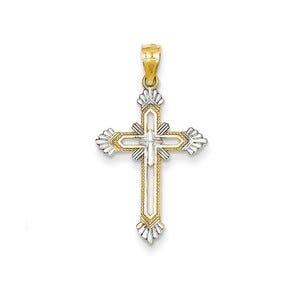 14k Diamond-cut Rhodium Cross Pendant