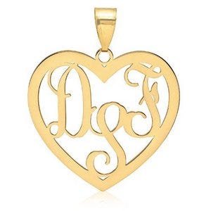 Heart Shaped Vine Script 3 Letter Monogram Cut-Out Pendant
