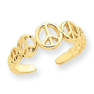 14k Yellow Gold Peace Sign Toe Ring