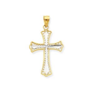 10k & Rhodium Diamond-Cut Cross Pendant