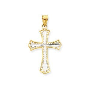 10k & Rhodium Diamond-Cut Cross Pendant