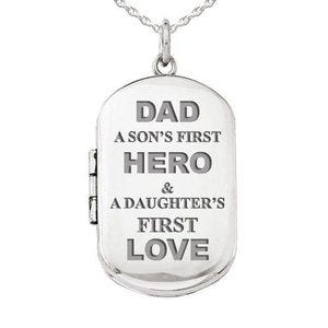Sterling Silver Dad Son's First Hero and Daughter"s First Love Dog Tag Photo Locket