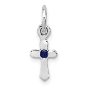 Sterling Silver RH Plated Child\'s Preciosca Crystal Sept Cross Pendant