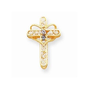 14k Genuine 2 Stone Mother\'s Cross Pendant