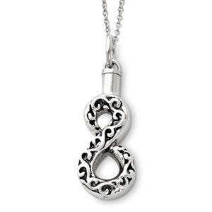 Sterling Silver Antiqued Infinity Remembrance Cremation Ash Holder w/ 18 Inch Chain - 2/3 inch x 1-1/8 inch in Sterling Silver