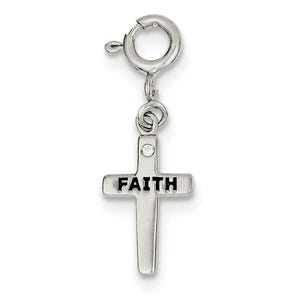 Sterling Silver CZ Faith Cross Clip-on Charm