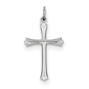 Sterling Silver Rhodium-plated Fleur De Lis Cross Charm