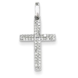 14k White Gold Diamond Small Cross Pendant