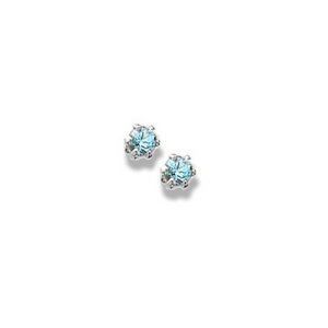 14K  White Gold Child's Genuine Blue Zircon Birthstone Stud Earrings