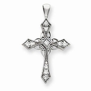 14k White Gold AA Diamond cross pendant
