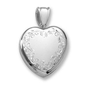 18k Premium Weight Hand Engraved White Gold Heart Picture Locket