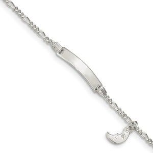 Sterling Silver Moon Charm Figaro Chain Children's ID Bracelet
