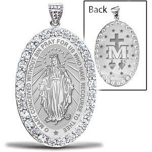 Miraculous Medal "EXCLUSIVE" Double Sided CZ Oval Pendant