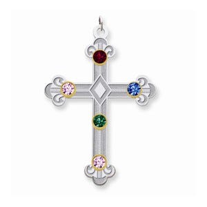 Sterling Silver/14k Bezel Crystal Family Cross Pendant