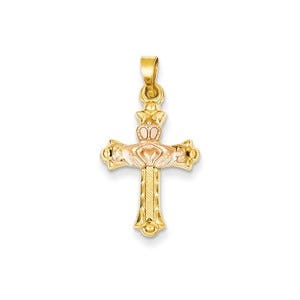 14k Two-tone Claddagh Cross Pendant