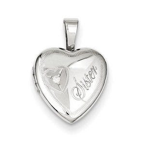 Sterling Silver Baby Polished Sister Heart Locket with Genuine Diamond