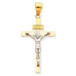 14K Two-tone INRI Crucifix Pendant