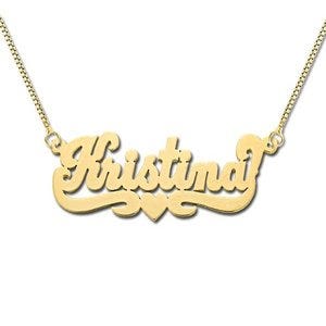 14K Yellow Gold "Script" Style Horizontal Name Necklace with Chain