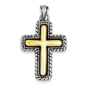 Sterling Silver & Vermeil Antiqued Cross Pendant