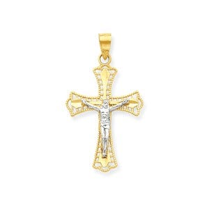 10k & Rhodium Diamond-Cut Crucifix Pendant