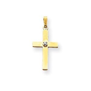 14k Polished .01ct. Diamond Cross Pendant