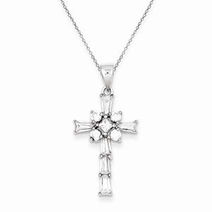 Sterling Silver Rhodium Plated CZ Latin Cross Pendant
