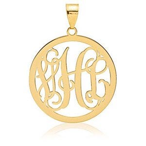 Round Vine Script 3 Letter Monogram Cut-Out Pendant