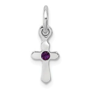 Sterling Silver RH Plated Child\'s Preciosca Crystal Feb Cross Pendant