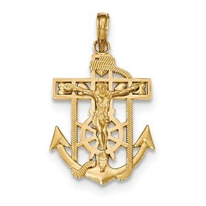 14K Gold Polished & Textured Mini Mariners Crucifix Pendant