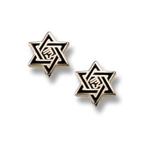 14K Yellow Gold Star of David Enameled Children Post Earrings