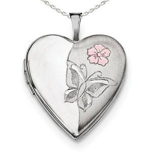 Sterling Silver Enameled Butterfly Heart Photo Locket