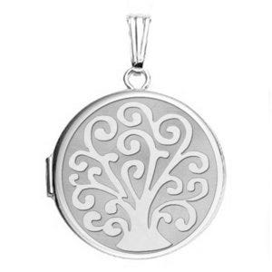 14k White Gold Tree of Life Round Photo Locket