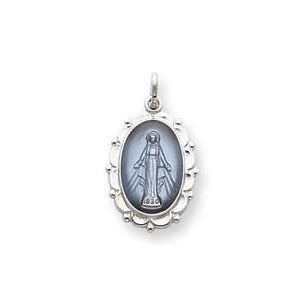 Sterling Silver Scalloped Oval Miraculous Religious Medal Pendant w/ Epoxy Resin