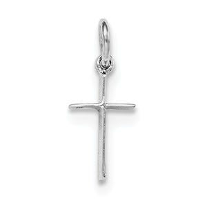 Sterling Silver RH Plated Child\'s Polished Cross Pendant