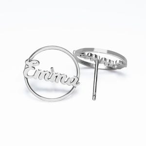 Circle Name Script Earrings