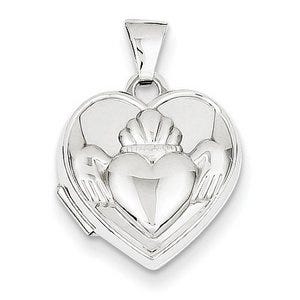 Solid 14K Claddagh White Gold Heart Locket