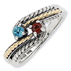 Sterling Silver & 14k Two-stone  Antiqued Mother's Ring