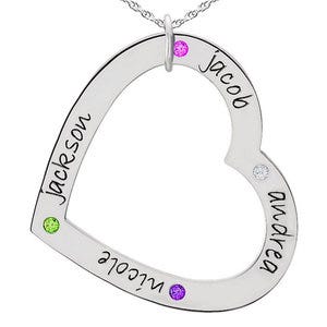 Personalized Four Birthstones Large Heart Pendant