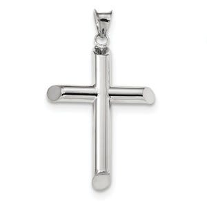 14k White Gold Polished Tube Cross Pendant