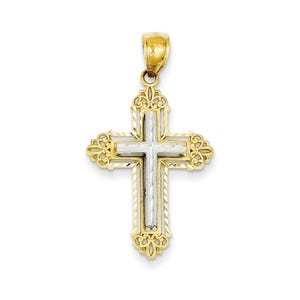 14k Two-tone Fleur De Lis Cross Pendant