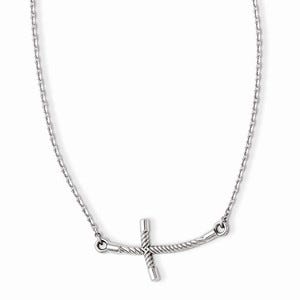 14K White Gold Large Sideways Curved Twist Cross Necklace