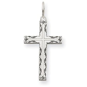 14K White Gold Laser Designed Cross Charm