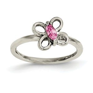 Sterling Silver Pink CZ Butterfly Children's Ring