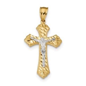 14k Two-tone Diamond-cut Passion Crucifix Pendant