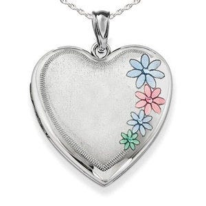 Sterling Silver Enameled Flower Heart Photo Locket