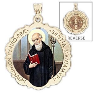 Saint Benedict Scalloped Round Religious Medal "Color EXCLUSIVE"