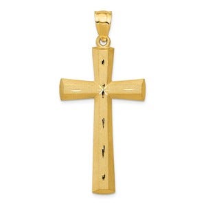 14k Satin & Diamond -cut Cross Pendant