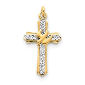 Sterling Silver Rhodium-plated & 18k Gold-plated Dove (Satin) Cross Charm
